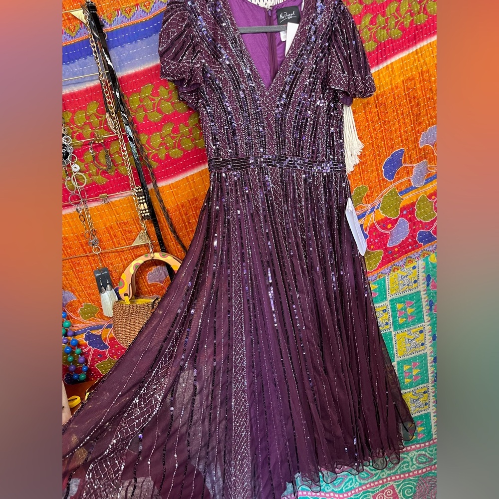 MacDuggal Embellished Aubergine Elegant Purple Beaded Dress